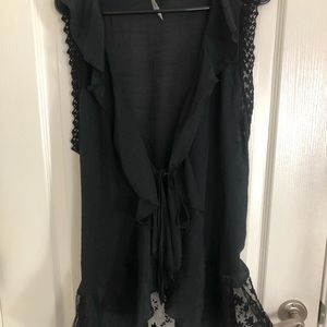 Black embellished tie front blouse